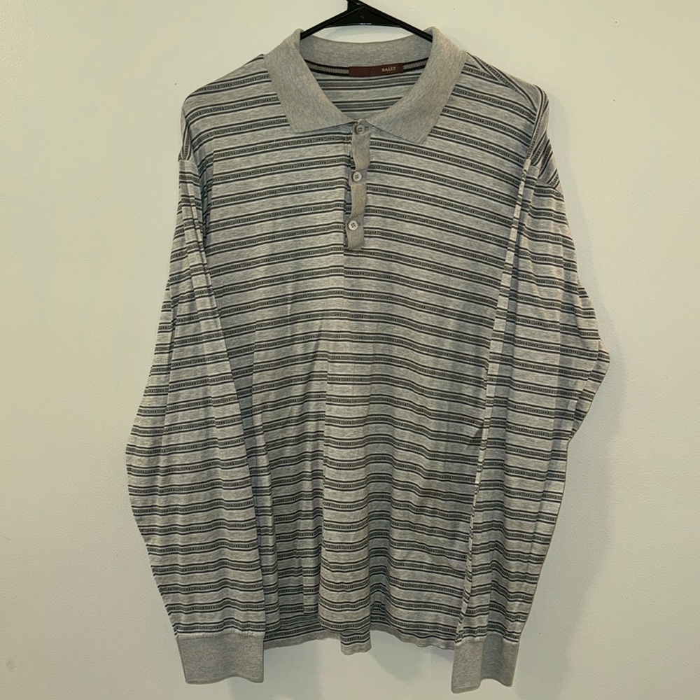 BLACK FRIDAY SALE | Bally Grey “Bally” Striped Polo